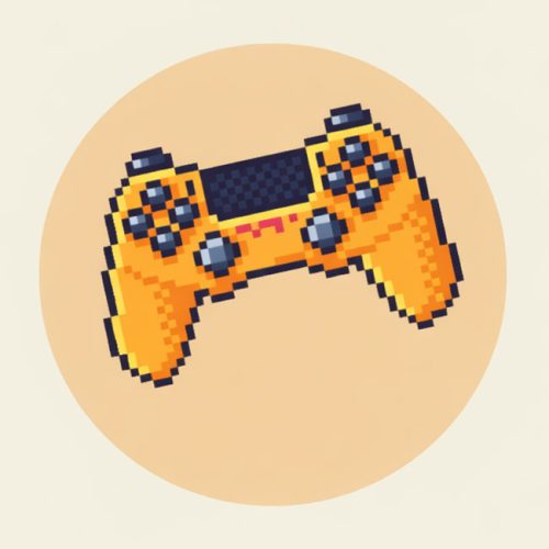 Pixel art video game controller on a white background, showcasing retro gaming design and vibrant colors.